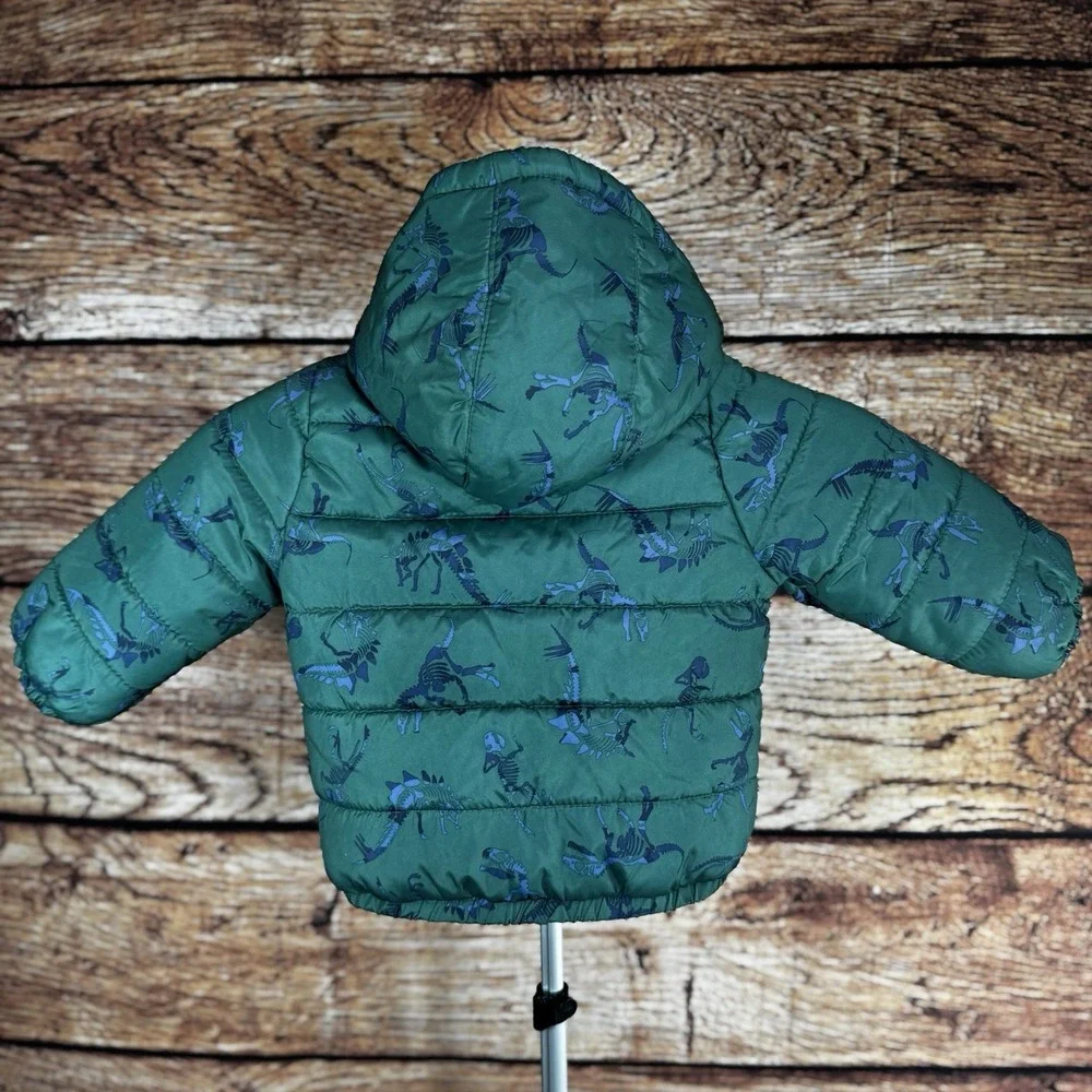 Osh Kosh B'Gosh Dinosaur Winter Puffer Jacket W/hood Green/Blue, Size 24‎ Months